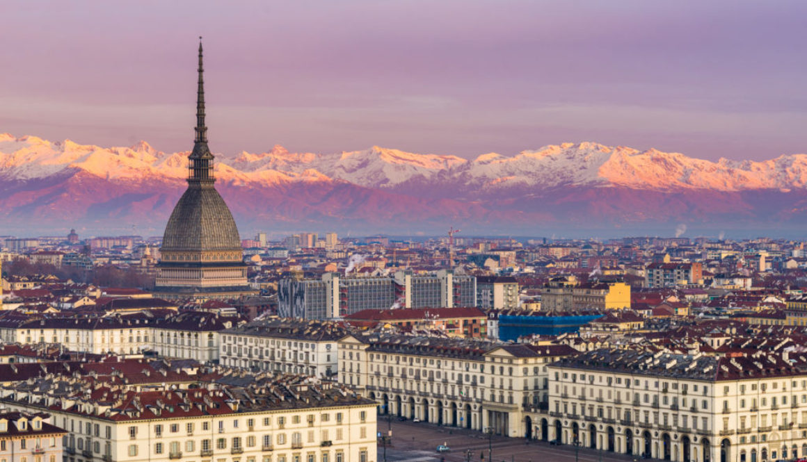 Cityscape of Torino (Turin, Italy) at sunrise